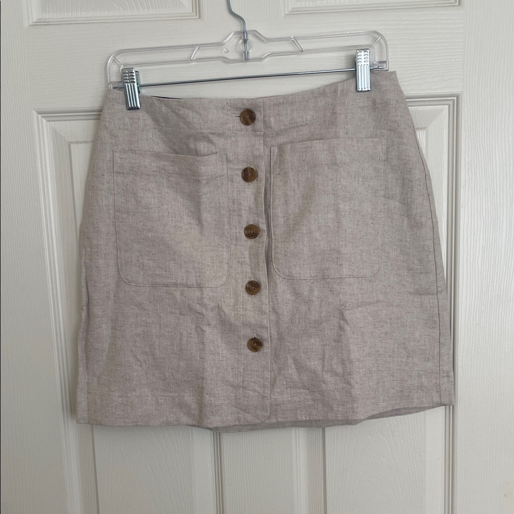 NWT Banana Republic Factory Beige Linen Button-Front Mini Skirt